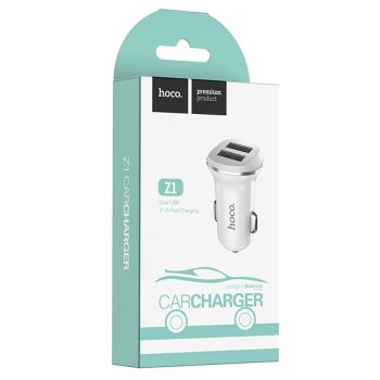 Адаптер авто USBx2 Hoco Z1 2.1A 10.5Вт белый коробка (1/32/128)