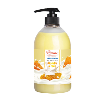Мыло крем 1л RoMaX дозатор Молоко и мед (8)
