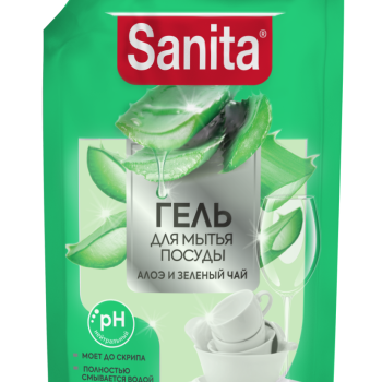 Ср-во д/посуды Sanita 900г Алоэ и зеленый чай дой-пак (6) акция