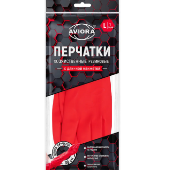 Перчатки резиновые сверхпрочные удл манжета L Aviora (12/60)