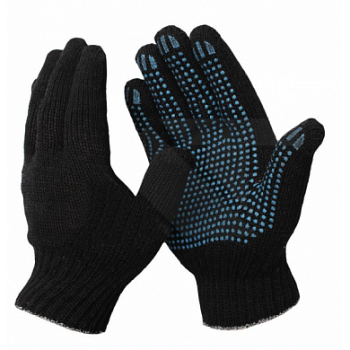 Перчатки х/б с ПВХ 5 нитей черные Точка 10 класс Экстра размер 9 (10/250)