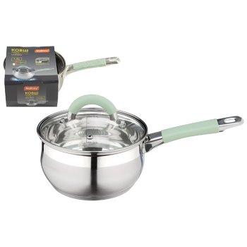 Ковш с крышкой Mentolo, 1.9л, нерж. сталь ручки с силиконом Mallony