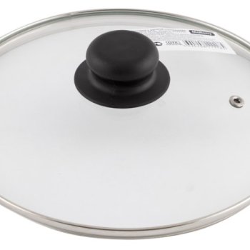 Крышка с ручкой стеклянная 22см., с метал/обод, паровыпуск, низ.