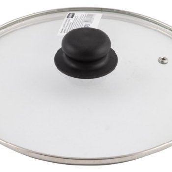 Крышка с ручкой стеклянная 24см., с метал/обод, паровыпуск, низ.