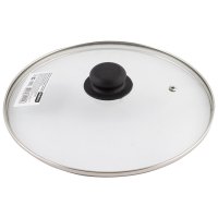 Крышка с ручкой стеклянная 26см., с метал/обод, паровыпуск, низ.