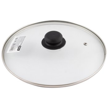 Крышка с ручкой стеклянная 26см., с метал/обод, паровыпуск, низ.