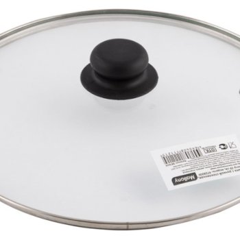 Крышка с ручкой стеклянная 28см., с метал/обод, паровыпуск, низ.