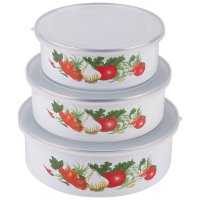 Миска Familia набор 3шт. сталь с крышками (600мл+850мл+1250мл) Mallony