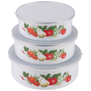 Миска Familia набор 3шт. сталь с крышками (600мл+850мл+1250мл) Mallony