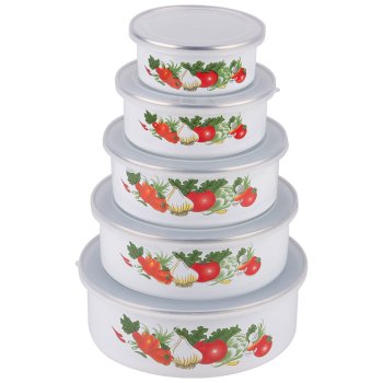 Миска Familia набор 5шт. сталь с крышками (195мл+340мл+600мл+850мл+1250мл) Mallony