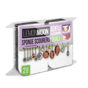 Губка д/посуды  2шт Вискоза+тефлон деликатная 110х68х27мм Lemon moon Retro (17)
