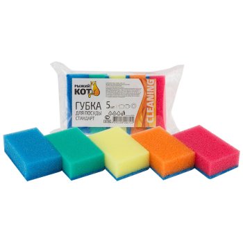 Губка д/посуды  5шт Стандарт РыжКот 75х45х25мм (60)