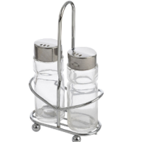 Набор из 3 предметов SPEZIA: солонка 40мл и перечница 40мл на подставке стекло, нерж сталь (48)