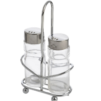 Набор из 3 предметов SPEZIA: солонка 40мл и перечница 40мл на подставке стекло, нерж сталь (48)