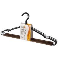 Вешалка металл с деревянной перекладиной Винтаж 5шт черный 42см (12)