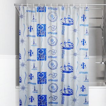 Штора для ванной 180x180см ПЭ крючки Корабли Умничка (40)