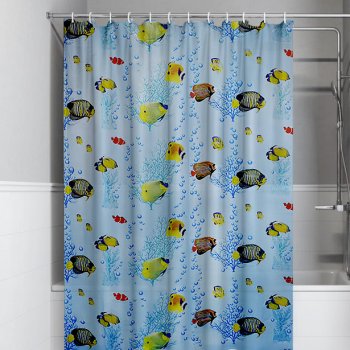 Штора для ванной 180x180см ПЭ крючки Кораллы/Рыбки Умничка (40)