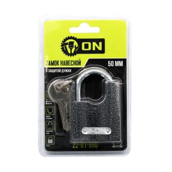 Замок навесной 50мм с защитой дужки чугун автомат запирание ON (12/96)