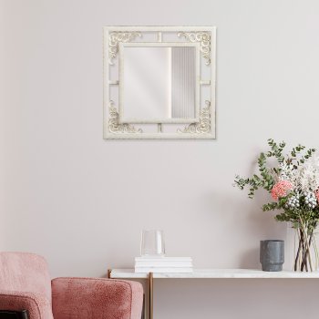 Зеркало настенное квадрат в ажурном корпусе 38*38 белый с золотом (1/5)