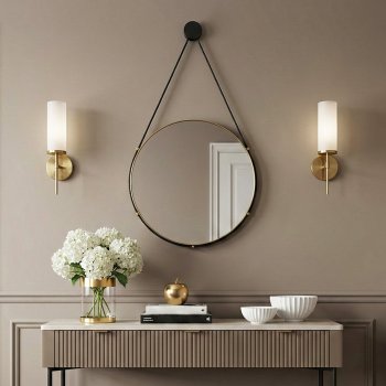 Зеркало настенное круг в металлическом корпусе d40,3 с ремешком Мансарда золото (1)