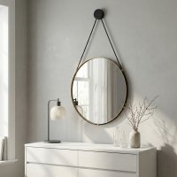 Зеркало настенное круг в металлическом корпусе d40,3 с ремешком Мансарда медный (1)