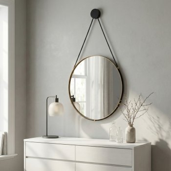 Зеркало настенное круг в металлическом корпусе d40,3 с ремешком Мансарда медный (1)