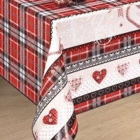 Клеенка ПВХ на нетканой основе 1,40x20м Dekorama Сердечки на красной клетке 182A (1)