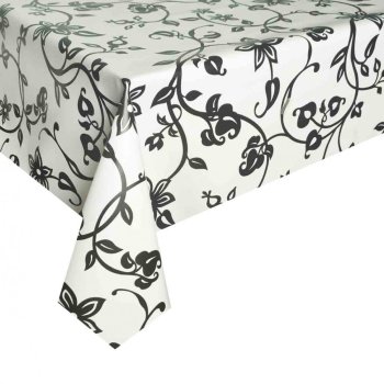 Клеенка ПВХ на нетканой основе 1,40x20м Dekorama Цветы черные на белом 117A (1)