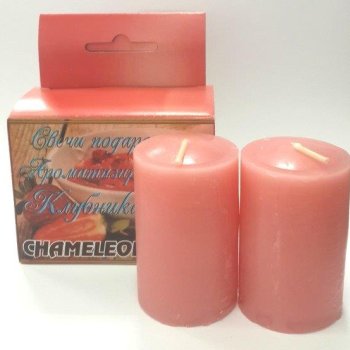 Свечи подарочные 2шт/упак Клубника столбик 6см (48)