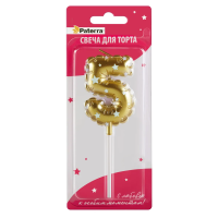 Свеча для торта Цифра 5 золотая объёмная Paterra (24)