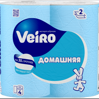 Бумага туалетная Veiro 2слоя Домашняя  4шт белый (12/576)