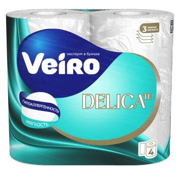 Бумага туалетная Veiro 3слоя Delicate 4шт (10/480)