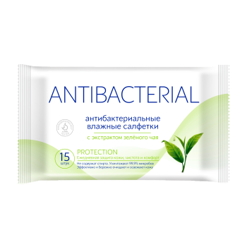 Салфетки влаж  15шт антибактериальные Antibacterial protection (120)