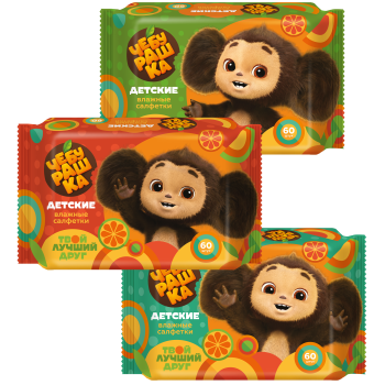 Салфетки влаж детские 60шт Чебурашка микс 3вида (30)
