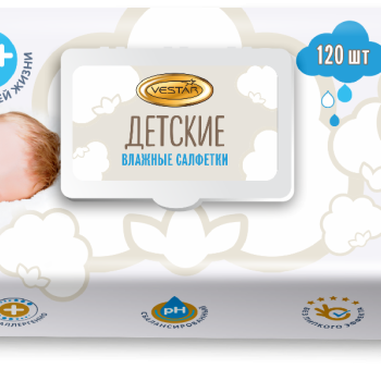 Салфетки влаж 120шт  детские, тиснение, клапан Vestar (14)
