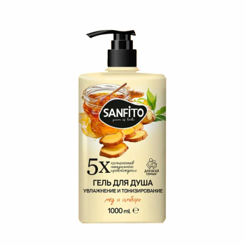 Гель для душа Sanfito 1л Мед и имбирь увлажнение и тонизирование