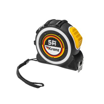 Рулетка 5м х 25мм двусторонний магнитный зацеп нейлон автоматическая фиксация Kranz (12)