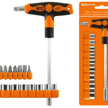Набор инструментов №3 21 предмет (отвертка с Т-образной ручкой с битами и торцевыми головками) TDM (6/48)