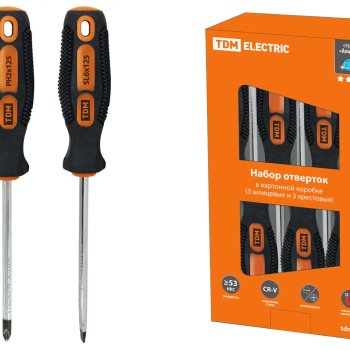 Отвёртки набор TDM 6шт 3-шлиц 3-РН коробка (8)