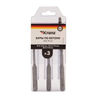 Набор буров по бетону 5х110, 6х110, 8х160 мм, 3 шт., в пластиковой коробке SDS PLUS Kranz