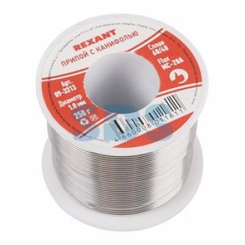 Припой с канифолью  250гр 1мм катушка Rexant (80)