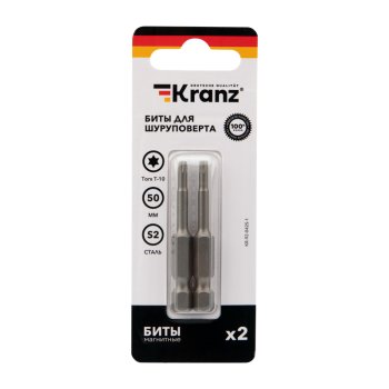 Бита Torx T-10х50мм для шуруповерта упак/2шт Kranz