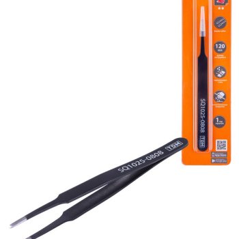 Пинцет прямой 120мм плоское жало 3мм антистатическое покрытие TDM (400)