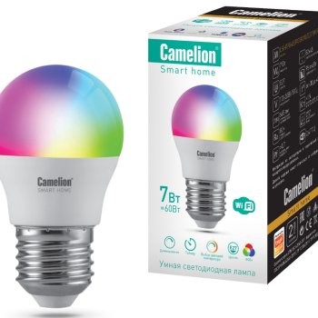 Умная лампа диодная шар G45 7Вт Е27 RGBСW WiFi Camelion (10/100)