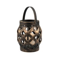 Декоративный фонарь со свечкой в плетеном корпусе 3000К 14х14х16.5см 3хААА бронза (1/12)