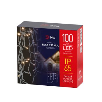 Бахрома 2x0,7м 100LED теплый белый свет 10%LED мерцает бел каучук IP65 Эра