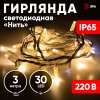 Нить белый каучук 3м тёплый свет 30LED IP65 Эра