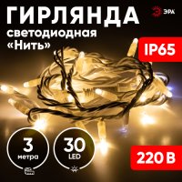 Нить белый каучук 3м тёплый свет 30LED IP65 Эра