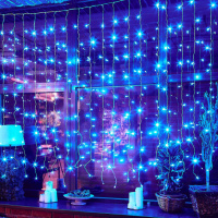 Занавес Uniel ULD-C3020-240 240LED синий 3х2м соединяемая мерцание провод прозрачный IP44 (12)