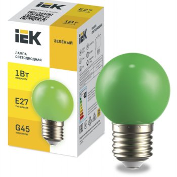 Лампа диодная шар G45  1Вт Е27 IEK зеленый (200)